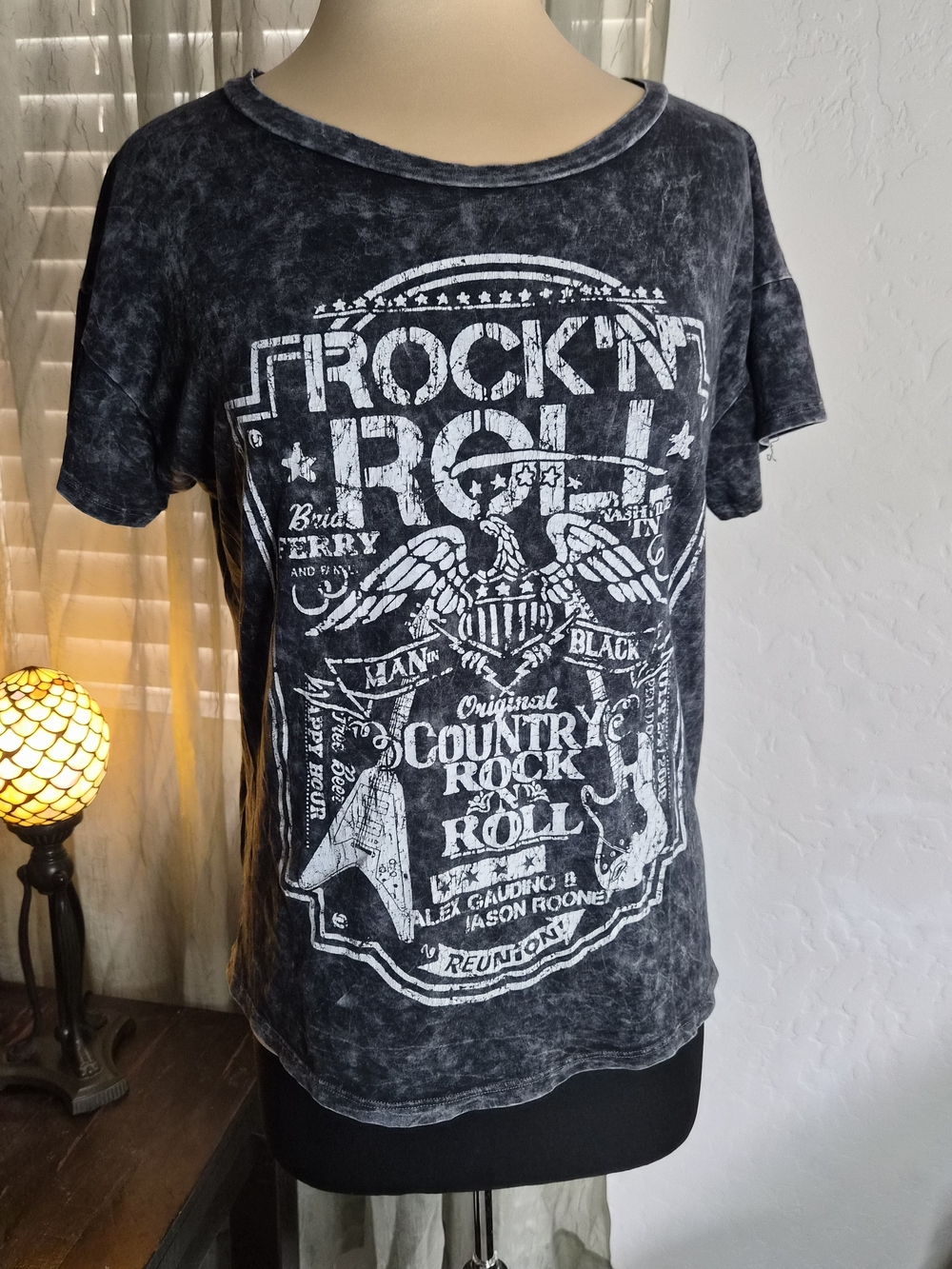 Rock 'n' Roll Graphic Tee - Black Mineral Wash Size L #0442
